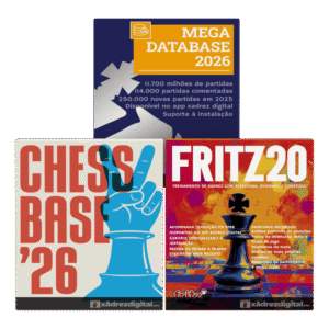 Pacote de software de xadrez incluindo ChessBase 26, Fritz 20 e Mega Database 2026